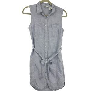 Adrienne Vittadini Sleeveless Linen Shirt Dress size 4 Button up Blue Chambray